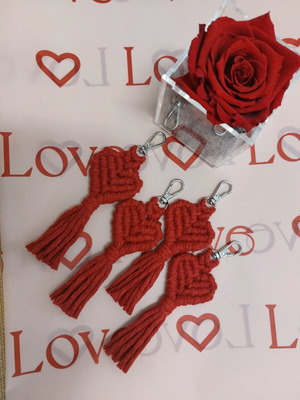 Handmade macrame heart keychain red new