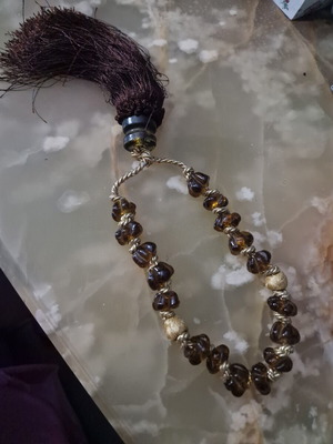 Decorative Komboloi Curtain Tieback with Amber Beads and Tassel