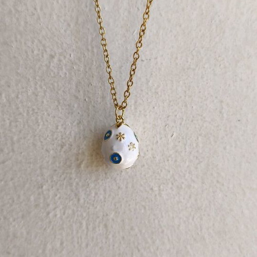 Egg-shaped necklace new with steel chain and metal motif