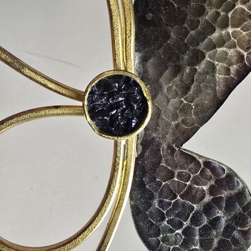 Cameo Statement Butterfly Pendant Necklace like new, black and gold-tone