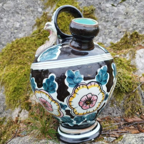 Handmade ceramic container for olive oil, wine used