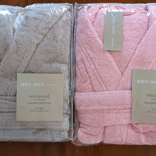 Hooded bathrobes new, cotton, sizes S and M, pink and gray