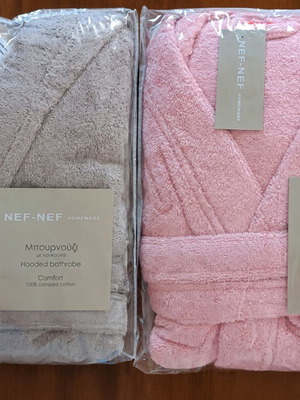 Hooded bathrobes new, cotton, sizes S and M, pink and gray