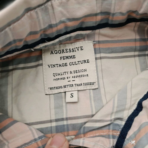 Aggressive plaid shirt size Small like new, pastel beige