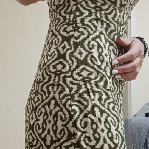 Midi dress like new with unique back design by Kokosh Boutique, beige and olive