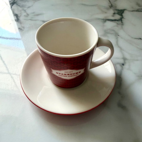 Starbucks coffee cup new, red with porcelain saucer