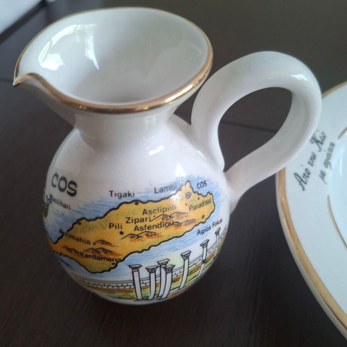 Handmade souvenir plate and jug set from Kos like new