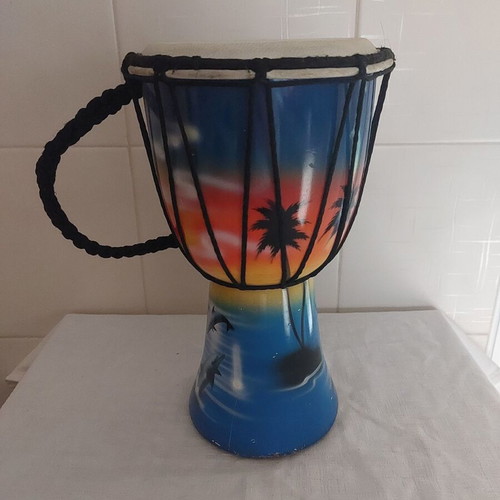 Wooden painted doumbek used