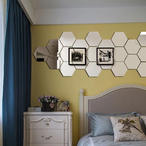 Hexagonal mirror wall stickers new pack of 12