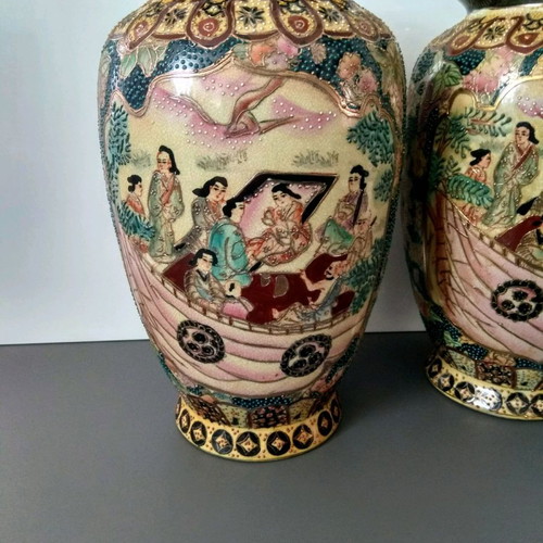 Satsuma vase set used, height 31 cm