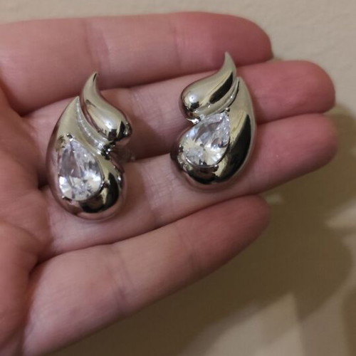 Silver earrings with zirconia new, stainless steel