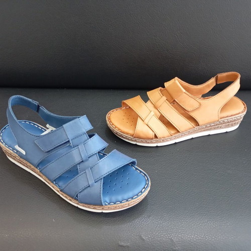 Platform sandals new, genuine leather blue and brown