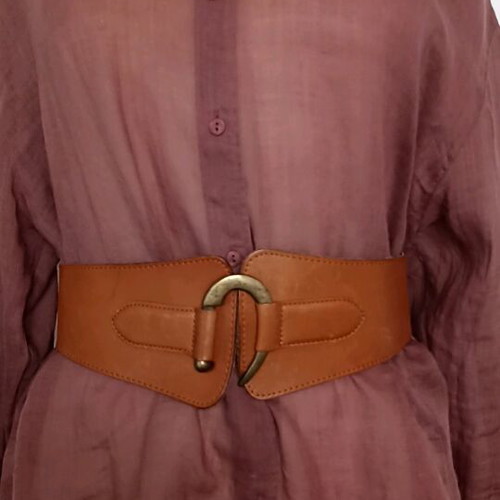 Pieces leather belt with elastic, like new, brown, size 75