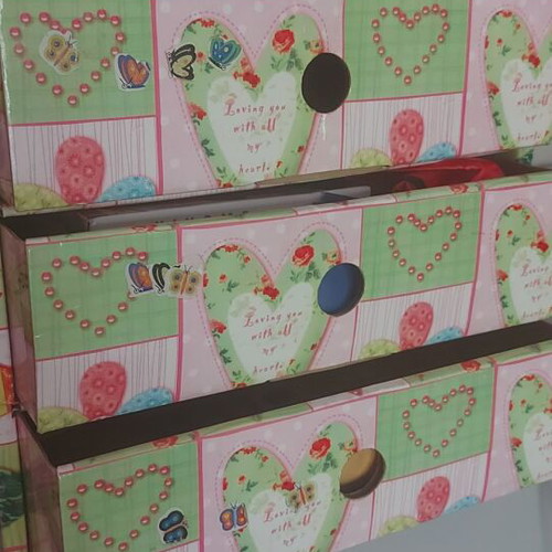 Document storage box used with 3 drawers made of hard cardboard