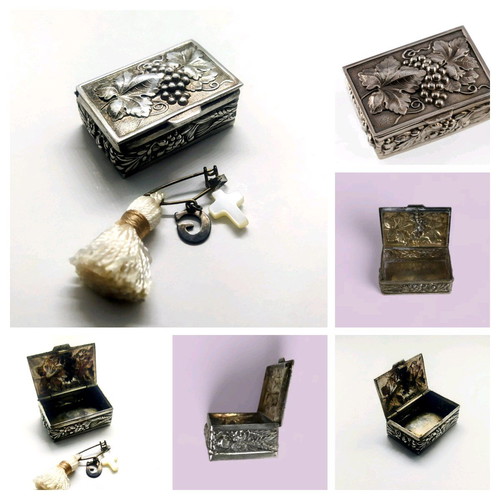 Old silver-plated pill box with embossed decoration like new