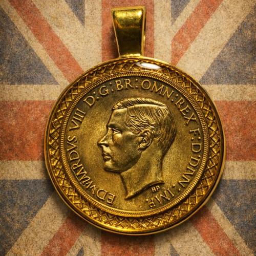 Gold-plated pendant with gold-plated Edward coin in glass coating