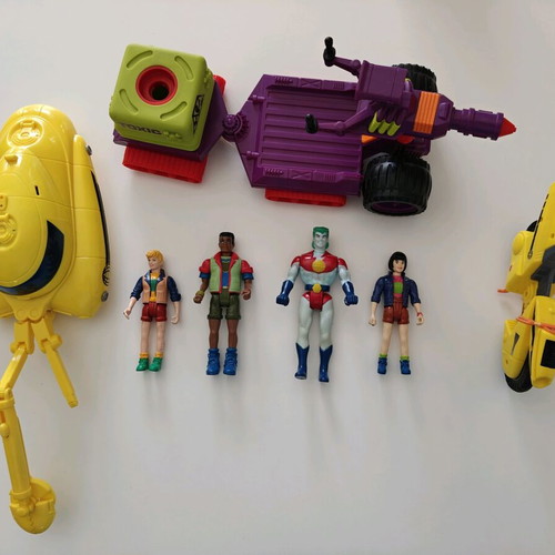 Captain Planet vintage lot with 4 figures and 3 vehicles