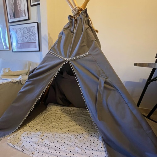 Tsoxolic handmade children's teepee tent with floor cushion, grey