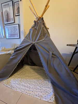 Tsoxolic handmade children's teepee tent with floor cushion, grey
