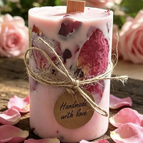 Soy wax scented candle with rose concrete and dried flowers, new