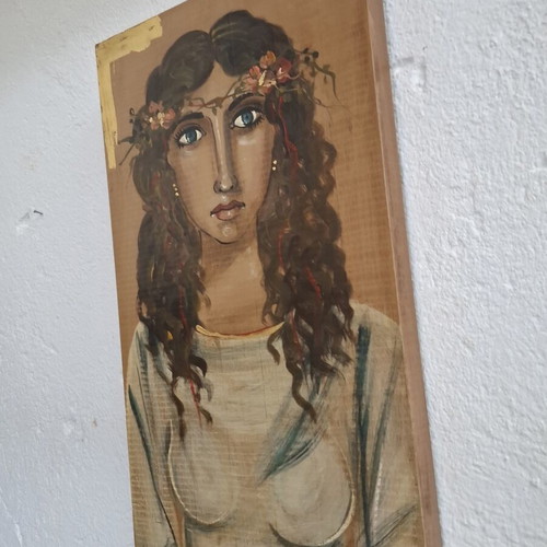 Folk painting on wooden panel like new, 29x100.5 cm