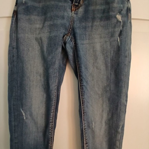 Stradivarius jeans skinny low waist used, blue with rips, size L