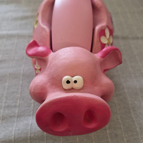 Vintage analog home phone pig-shaped used, pink