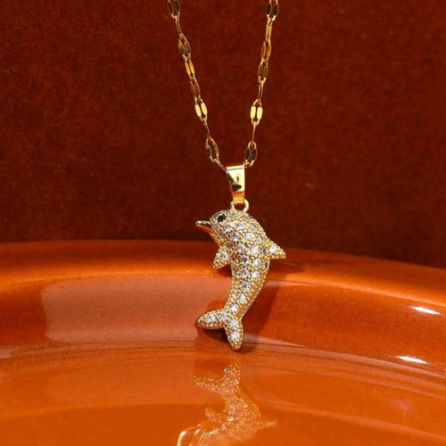 Dolphin Necklace new, stainless steel, gold color