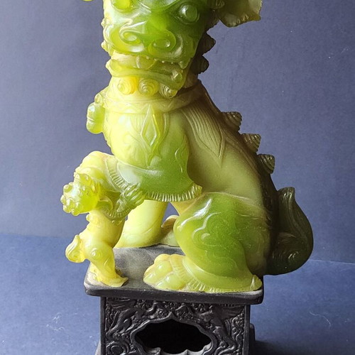Foo Dogs pair vintage used faux jade guardian lions