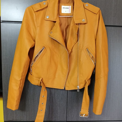 Pink Woman women's faux leather jacket size S like new, orange