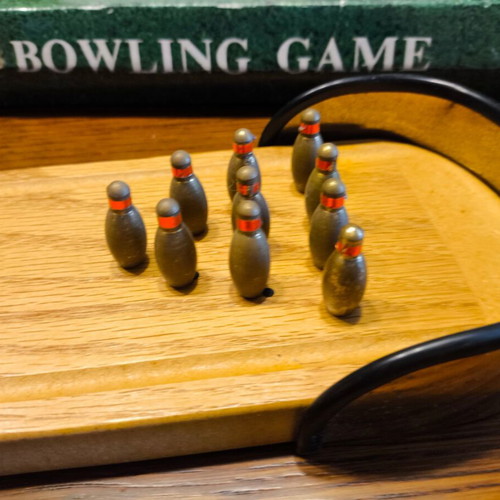 Vintage wooden bowling tabletop game used, 1980s era