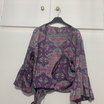 Open-front patterned blouse, one size