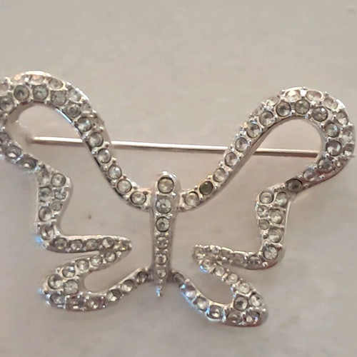 Swarovski pin used, missing two stones, silver