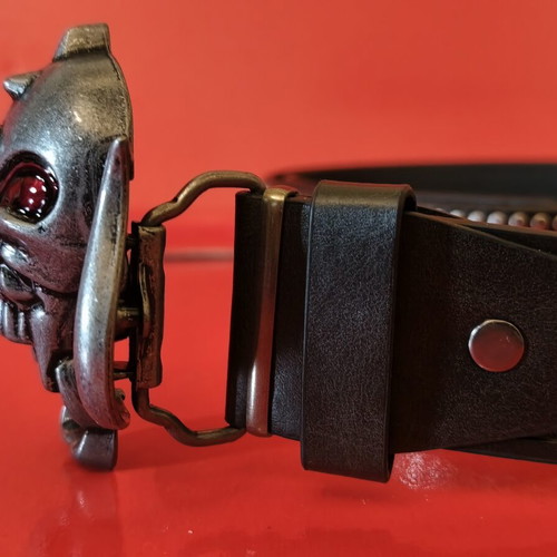 Motorhead leather belt new, 120cm, black with Snaggletooth buckle