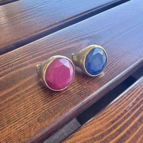 Tiklari Moroccan Turkish rings set used, gold-plated brass with semi-precious stones