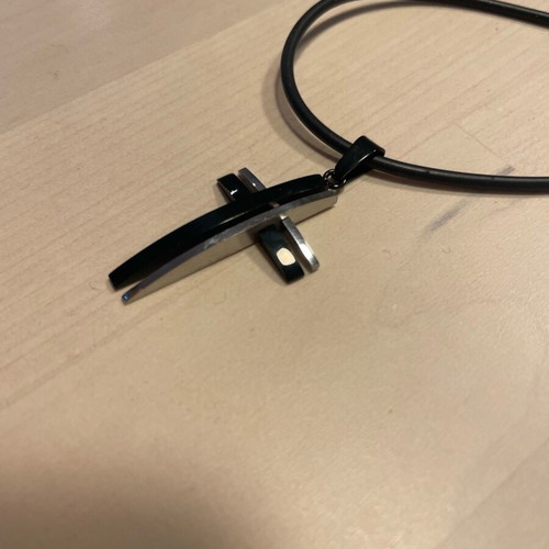 Chain with modern cross new in black and silver color