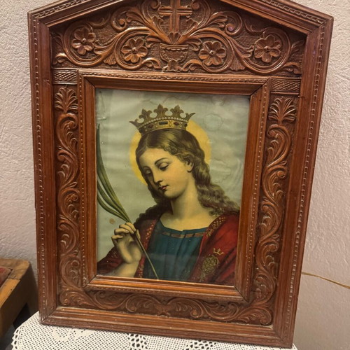 Image like new with carved frame, dimensions 25x19 and 47x35