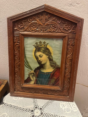 Image like new with carved frame, dimensions 25x19 and 47x35