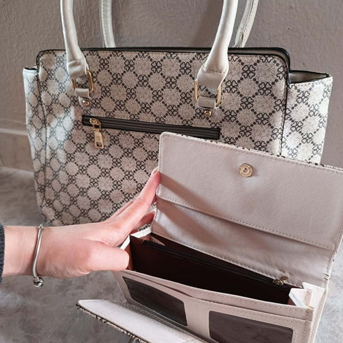Handbag and Wallet Set Beige with Luxury Patterned Design New