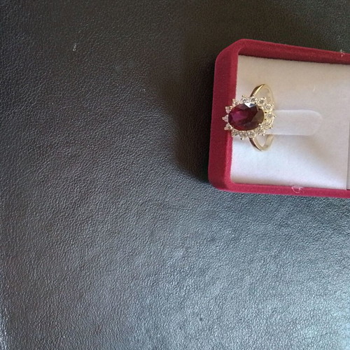 Rosette ring 925 silver gold plated like new, red zircon stone