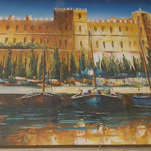 Oil painting on canvas with frame Palace of the Grand Master Rhodes, like new