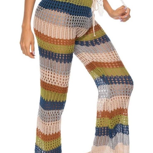 CUPSHE Multicolor Flared Crochet Beach Pants New