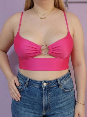 Neon croptop coral color with ring, like new, size M