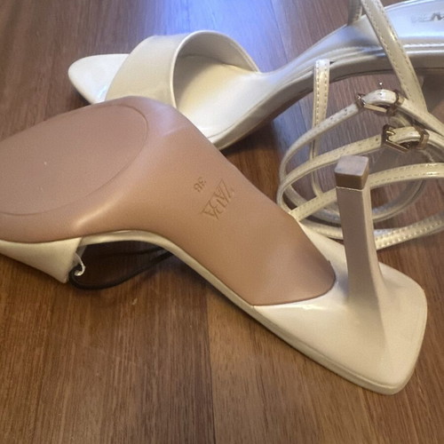 Zara high heel patent leather sandals, size 38, beige
