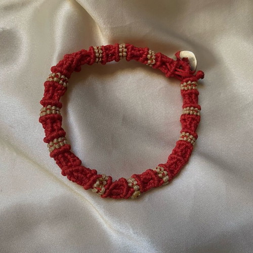 Macrame ankle bracelet like new, handmade, white and red