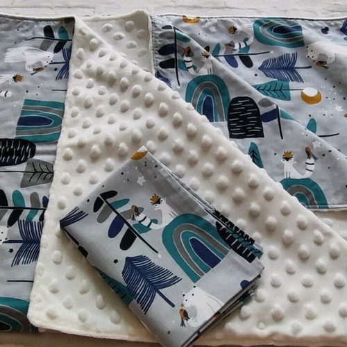 Baby blanket new double-sided from Minky fleece and cotton with pillowcase