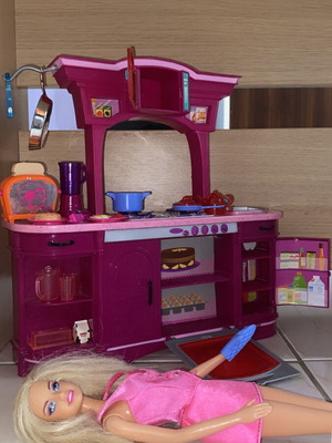 Barbie Glam Kitchen used collectible set with doll