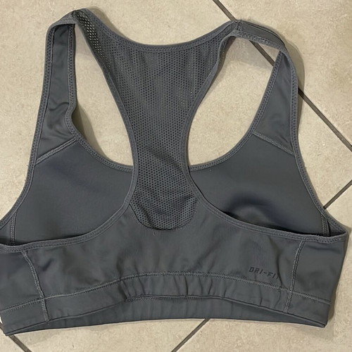 Nike Dri-Fit sports bra, grey, racerback mesh, size S