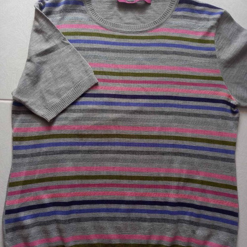 Women's knitted striped sweater like new, gray base with colorful stripes