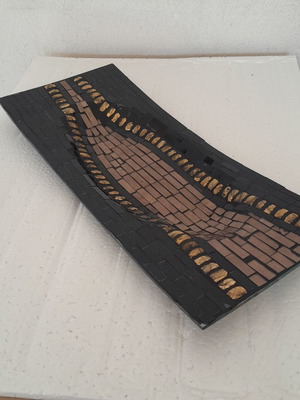 Glass Serving Platter black and brown 40x17cm new